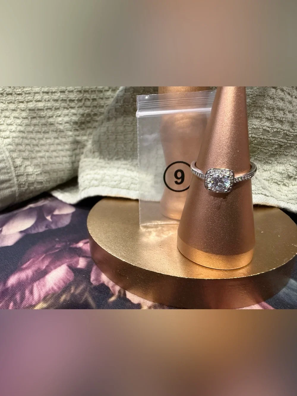 Silver Moissanite Halo Engagement Ring - Silver
